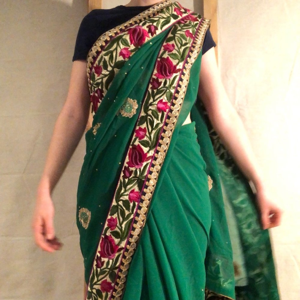 Indian saree/sari in green/gold/magenta